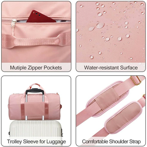 Women Dry Wet Separated Gym Bag with Shoes Compartment for Sport & Travel, Pink