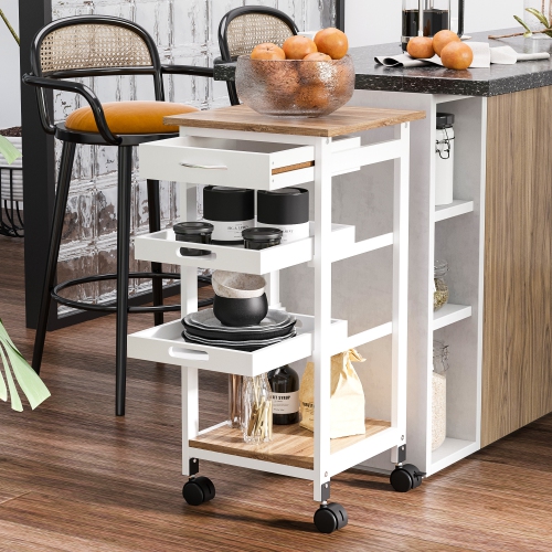 HOMCOM Bar Cart, 4-Tier Kitchen Cart with Removable Serving Tray, Rolling Coffee Cart on Wheels with Drawer for Dining Room, Living Room
