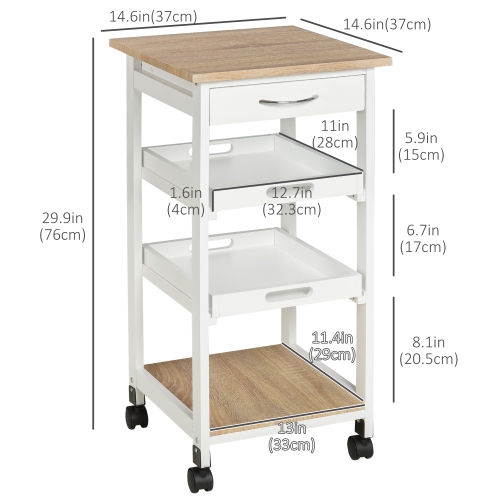 HOMCOM Bar Cart, 4-Tier Kitchen Cart with Removable Serving Tray, Rolling Coffee Cart on Wheels with Drawer for Dining Room, Living Room