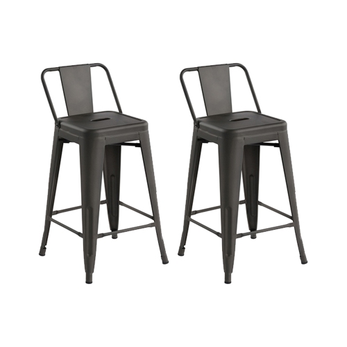 HOMY CASA Industrial 29 Inch Metal Bar Stools Set of 2 with Low Back, Tolix Style Stackable Stools for Kitchen, Bistro, Pub