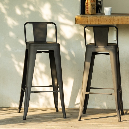 HOMY CASA Industrial 29 Inch Metal Bar Stools Set of 2 with Low Back, Tolix Style Stackable Stools for Kitchen, Bistro, Pub