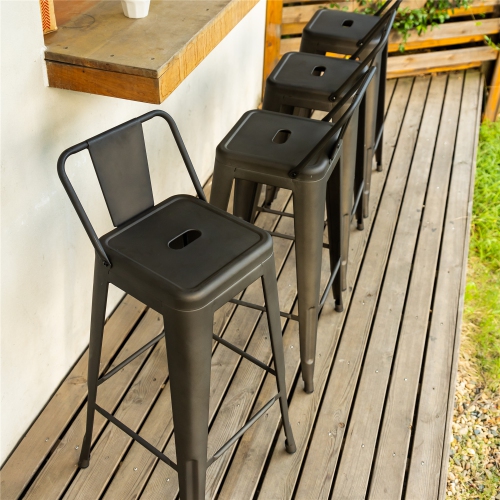 HOMY CASA Industrial 29 Inch Metal Bar Stools Set of 2 with Low Back, Tolix Style Stackable Stools for Kitchen, Bistro, Pub