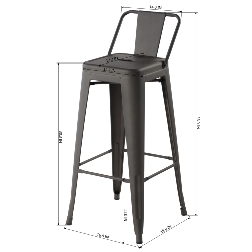 HOMY CASA Industrial 29 Inch Metal Bar Stools Set of 2 with Low Back, Tolix Style Stackable Stools for Kitchen, Bistro, Pub