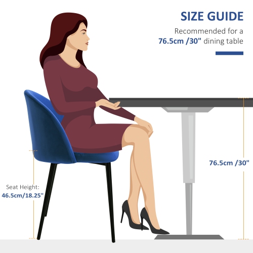 HOMCOM – Ensemble de 2 chaises de salle à manger modernes, chaises de cuisine rembourrées en velours à dossier mi-hauteur, chaise d’appoint pour