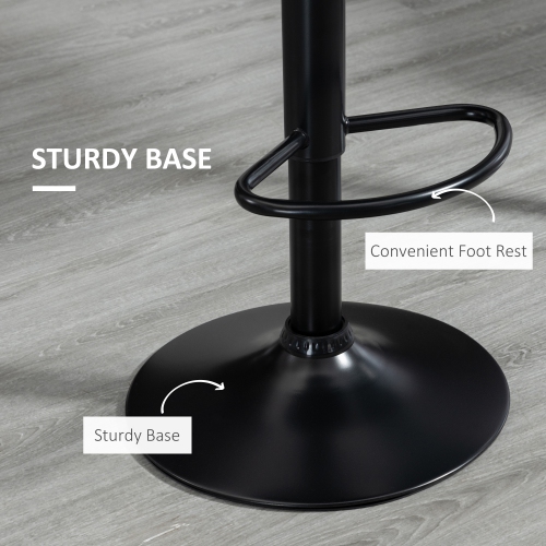 HOMCOM Bar Stools Set of 2, Adjustable Height Swivel Bar Chairs, Linen-feel Fabric Upholstered Kitchen Counter Stools with Wide Seat, Back and