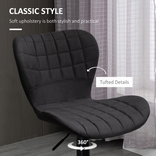 HOMCOM Bar Stools Set of 2, Adjustable Height Swivel Bar Chairs, Linen-feel Fabric Upholstered Kitchen Counter Stools with Wide Seat, Back and