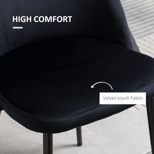 HOMCOM Modern Dining Chairs Set of 2, Mid-Back Velvet Upholstered Kitchen Chairs, Side Chair for Living Room, Dining Room, Black