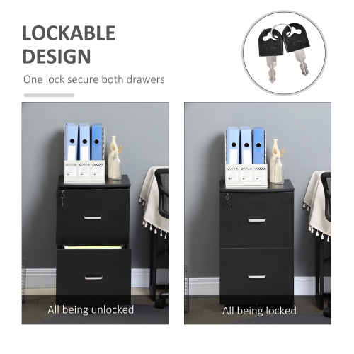 Vinsetto – Classeur à 2 tiroirs avec verrou, petit classeur à roulettes pour A4, documents de format lettre, support pour imprimante pour bureau à