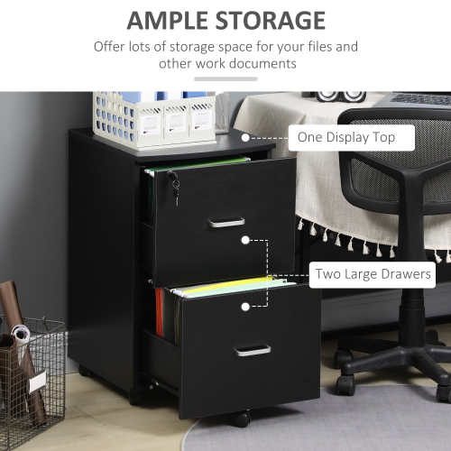 Vinsetto – Classeur à 2 tiroirs avec verrou, petit classeur à roulettes pour A4, documents de format lettre, support pour imprimante pour bureau à