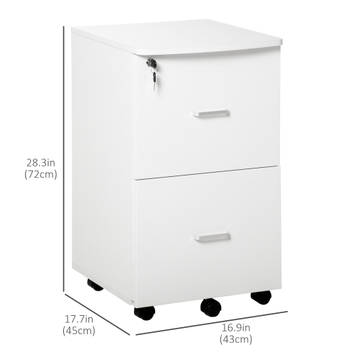 Vinsetto 2 Drawer File Cabinet with Lock, Small Rolling Filing Cabinet for A4, Letter-Size Documents, Printer Stand for Home Office, 17" x 17.75" x