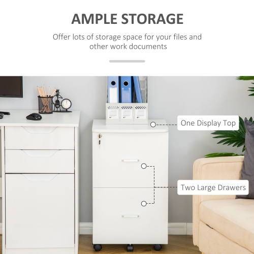 Vinsetto 2 Drawer File Cabinet with Lock, Small Rolling Filing Cabinet for A4, Letter-Size Documents, Printer Stand for Home Office, 17" x 17.75" x