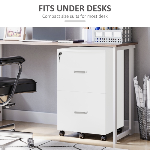 Vinsetto 2 Drawer File Cabinet with Lock, Small Rolling Filing Cabinet for A4, Letter-Size Documents, Printer Stand for Home Office, 17" x 17.75" x