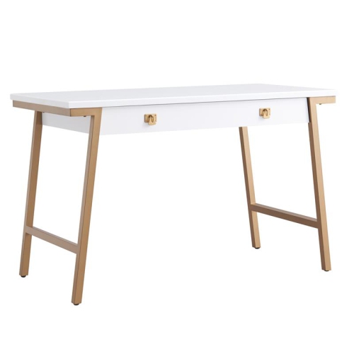 LEICK FURNITURE  Home 11400-Wt Empiria Desk With Drop Front Keyboard Drawer In White/gold