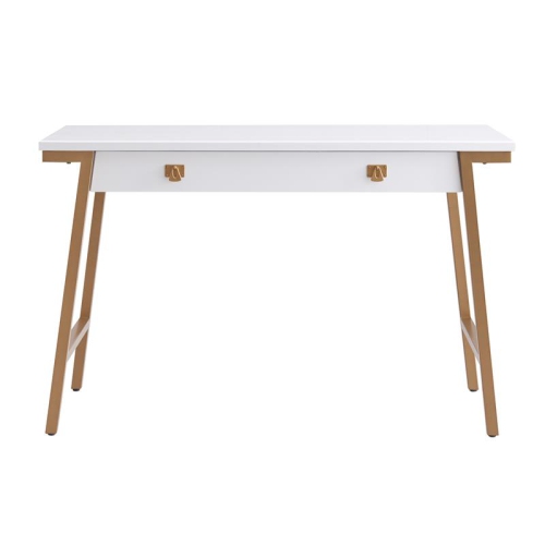 Leick Home 11400-WT Empiria Desk with Drop Front Keyboard Drawer in White/Gold