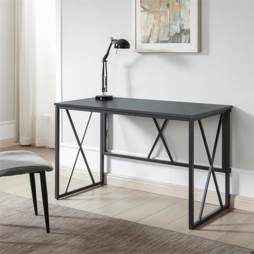 Leick Home 70002-BLKNK Collapsible X Desk - Gray Herringbone/Matte Black
