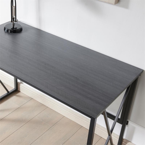 Leick Home 70002-BLKNK Collapsible X Desk - Gray Herringbone/Matte Black
