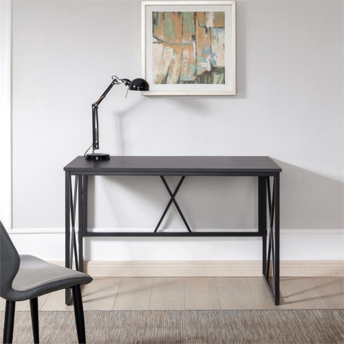 Leick Home 70002-BLKNK Collapsible X Desk - Gray Herringbone/Matte Black
