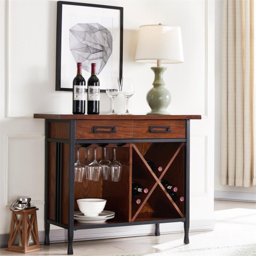 Leick Home Ironcraft Sturdy Wood Mini-bar/Wine Stand in Oak