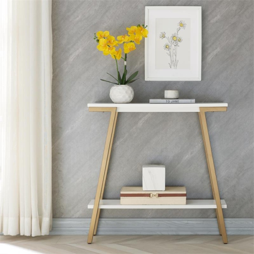Leick Home Empiria Wood Hall Console in White with Gold Metal Base