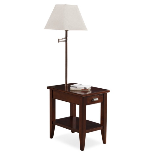 Leick Laurent Pewter End Table with Lamp in Chocolate Cherry