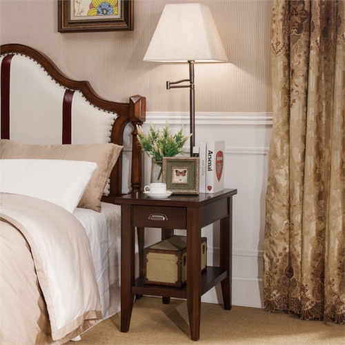 Leick Laurent Pewter End Table with Lamp in Chocolate Cherry