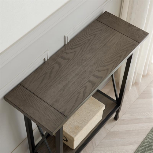 Meuble d’entrée en bois ciseau à bois et forge X-Design de Leick Home en chêne gris fumé