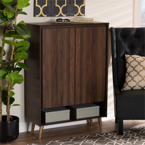 Bowery Hill Brown and Gold Wood 2-Door Entryway Shoe storage Cabinet
