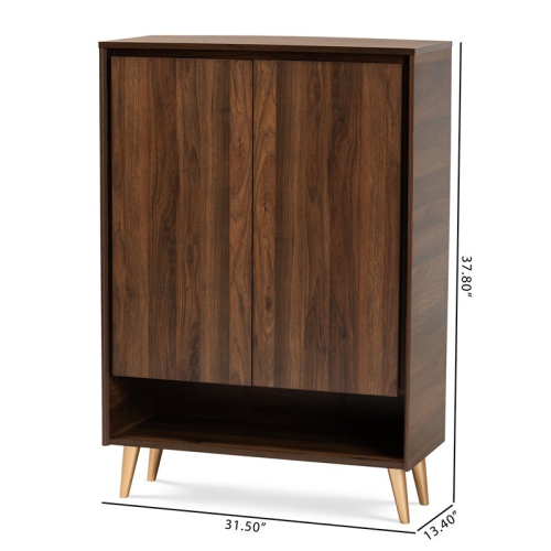 Bowery Hill Brown and Gold Wood 2-Door Entryway Shoe storage Cabinet
