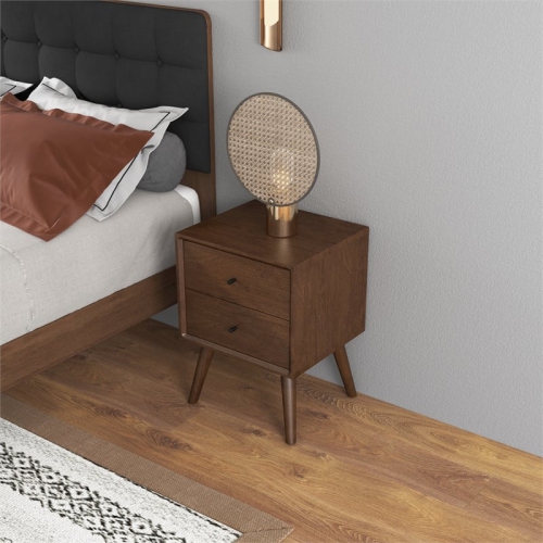 Pemberly Row Mid-Century Solid Wood 1-Drawer NightStand in Walnut