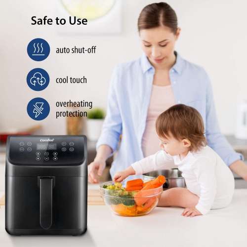 COMFEE' 5.8Qt Digital Air Fryer, Toaster Oven & Oilless Cooker, 1700W with 8 Preset Functions, LED Touchscreen, Shake Reminder, Non-stick Detachable