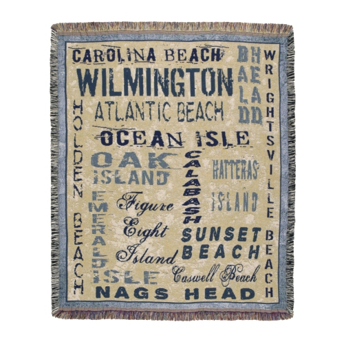 60" Rectangular Tapestry Throw Blanket With Fringe Border "North Carolina Shore" Inspired Design