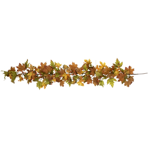 5' x 8" Maple Leaves and Berries Artificial Fall Harvest Garland, Unlit