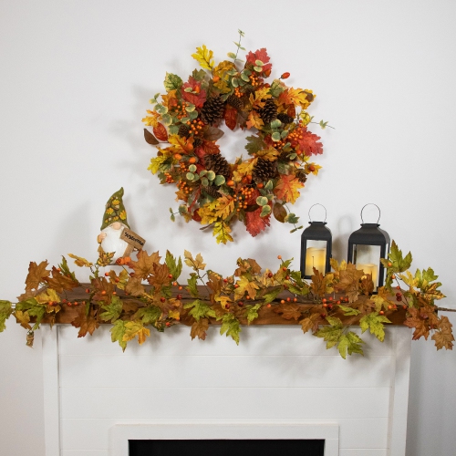 5' x 8" Maple Leaves and Berries Artificial Fall Harvest Garland, Unlit