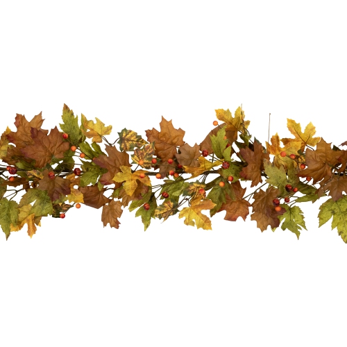 5' x 8" Maple Leaves and Berries Artificial Fall Harvest Garland, Unlit