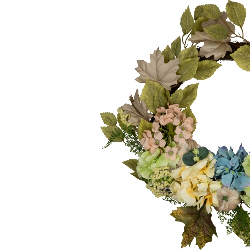 Green and Blue Floral and Gourds Thanksgiving Artificial Wreath, 22-Inch