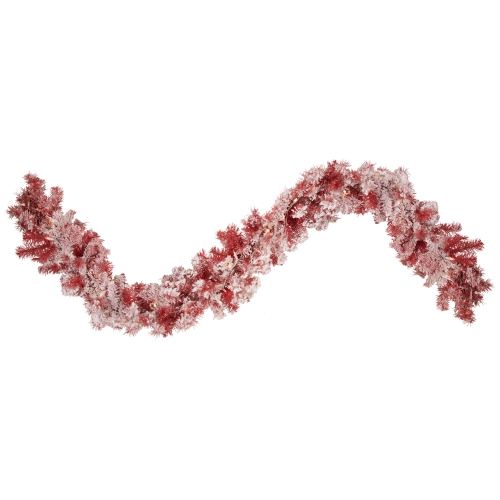 NORTHLIGHT  9' X 12" Pre-Lit Flocked Pine Artificial Christmas Garland, Clear Lights In Red
