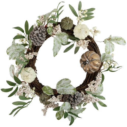 20" Pumpkin and Berries with Pinecones Artificial Fall Harvest Twig Wreath, 20-Inch, Unlit