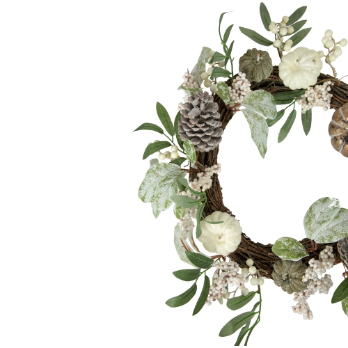20" Pumpkin and Berries with Pinecones Artificial Fall Harvest Twig Wreath, 20-Inch, Unlit