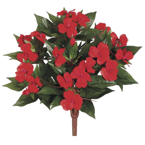 New Guinea Impatiens Artificial Floral Bush Spray - 13.75" - Tomato Red