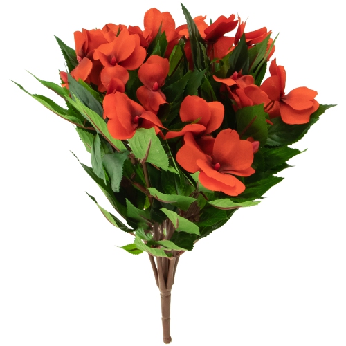 New Guinea Impatiens Artificial Floral Bush Spray - 13.75" - Tomato Red