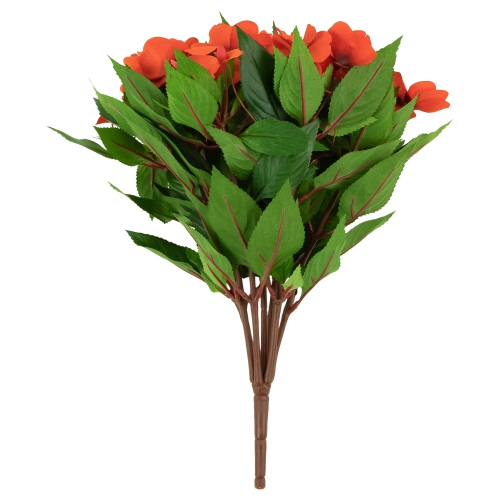 New Guinea Impatiens Artificial Floral Bush Spray - 13.75" - Tomato Red