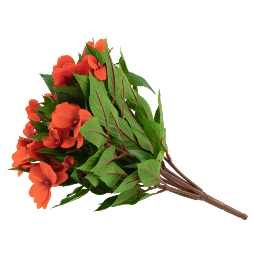 New Guinea Impatiens Artificial Floral Bush Spray - 13.75" - Tomato Red