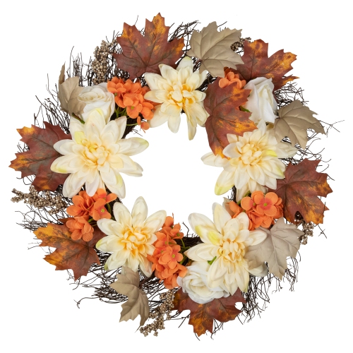 Orange and Cream Floral Fall Harvest Artificial Wreath, 22-Inch