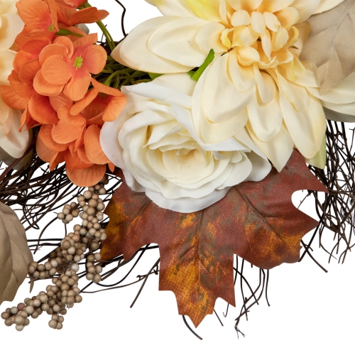 Orange and Cream Floral Fall Harvest Artificial Wreath, 22-Inch