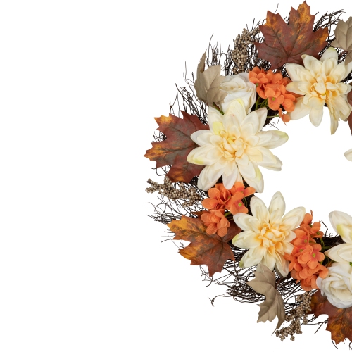 Orange and Cream Floral Fall Harvest Artificial Wreath, 22-Inch