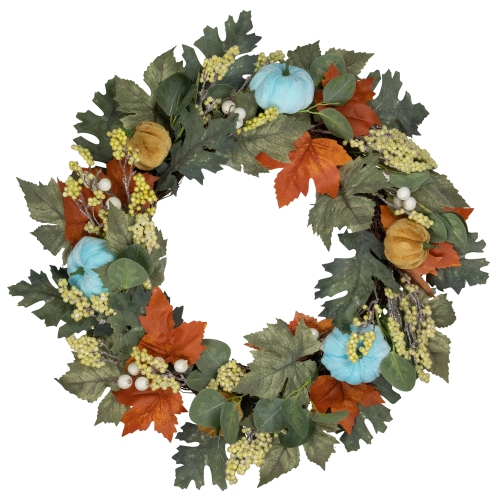 Green and Orange Foliage and Gourds Thanksgiving Artificial Wreath, 22-Inch
