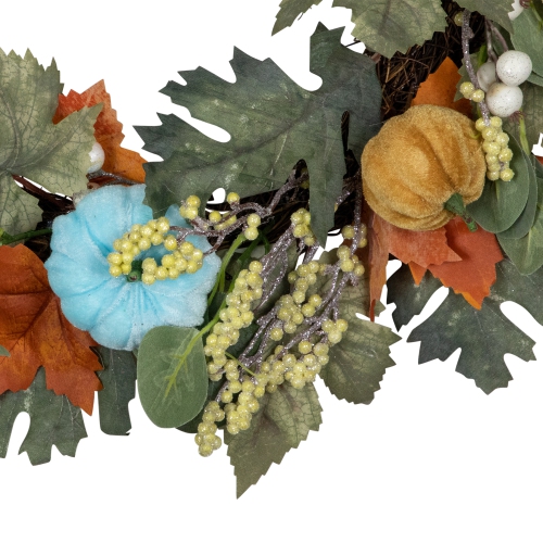 Green and Orange Foliage and Gourds Thanksgiving Artificial Wreath, 22-Inch