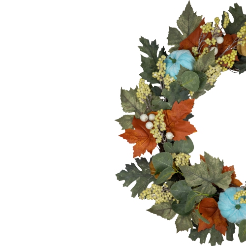 Green and Orange Foliage and Gourds Thanksgiving Artificial Wreath, 22-Inch