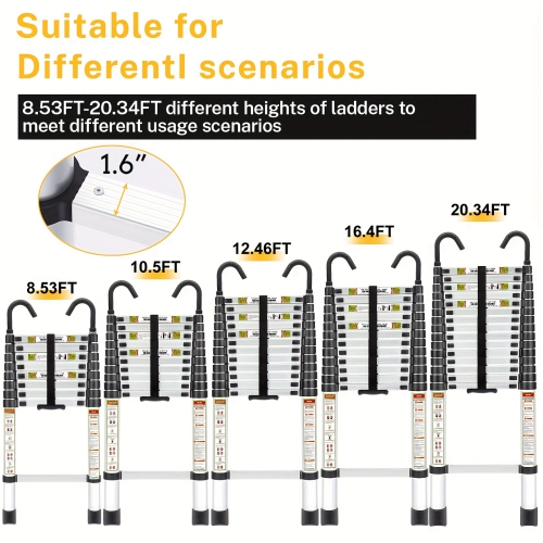 Telescopic Ladder, 16.5FT CoolHut Aluminum Telescoping Ladder with Non-Slip Feet and Stable Hook, Portable Extension Ladder for Household and Outdoor