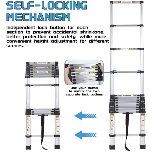 Telescopic Ladder, 16.5FT CoolHut Aluminum Telescoping Ladder with Non-Slip Feet and Stable Hook, Portable Extension Ladder for Household and Outdoor